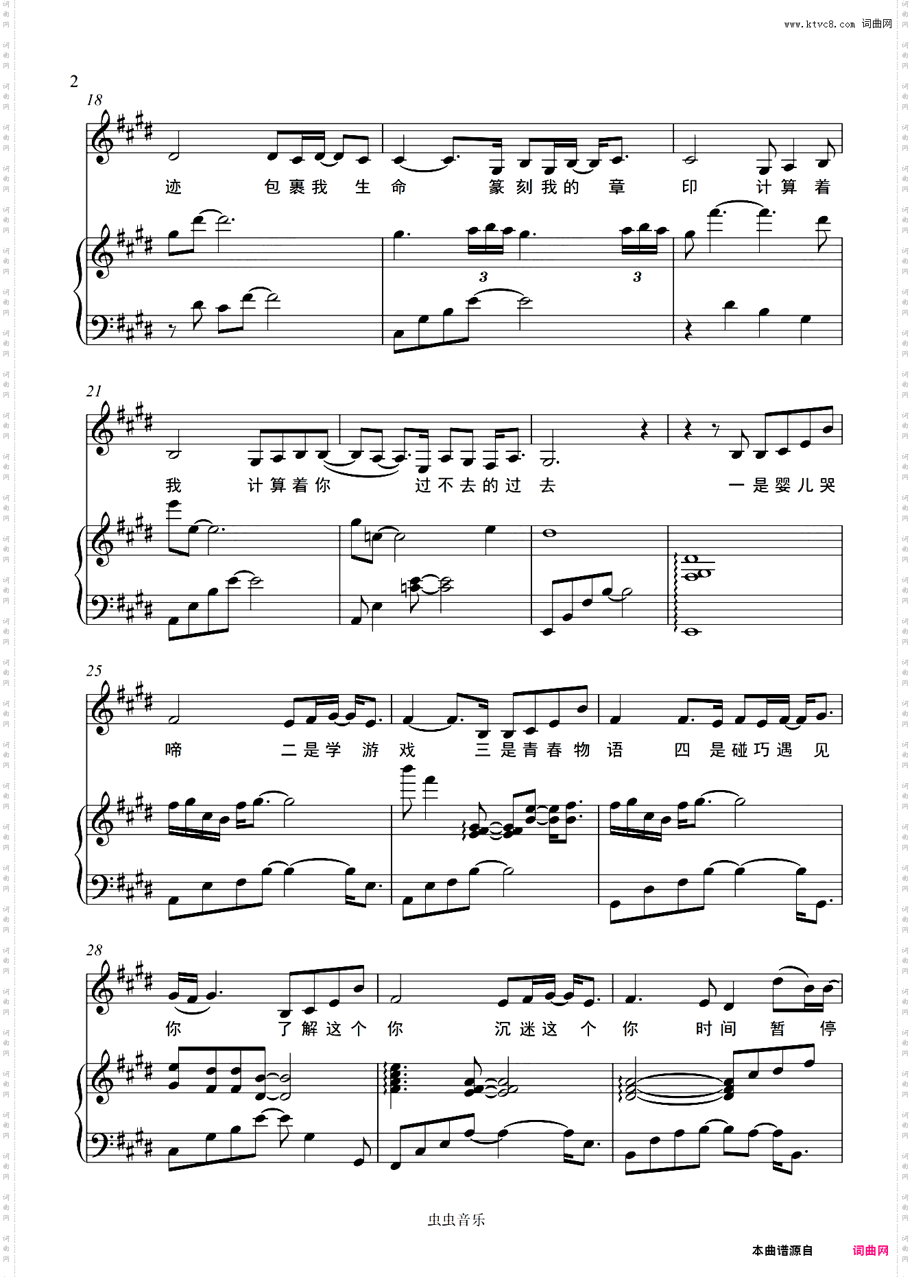 年轮说 - 杨丞琳 完美弹唱伴奏谱E调