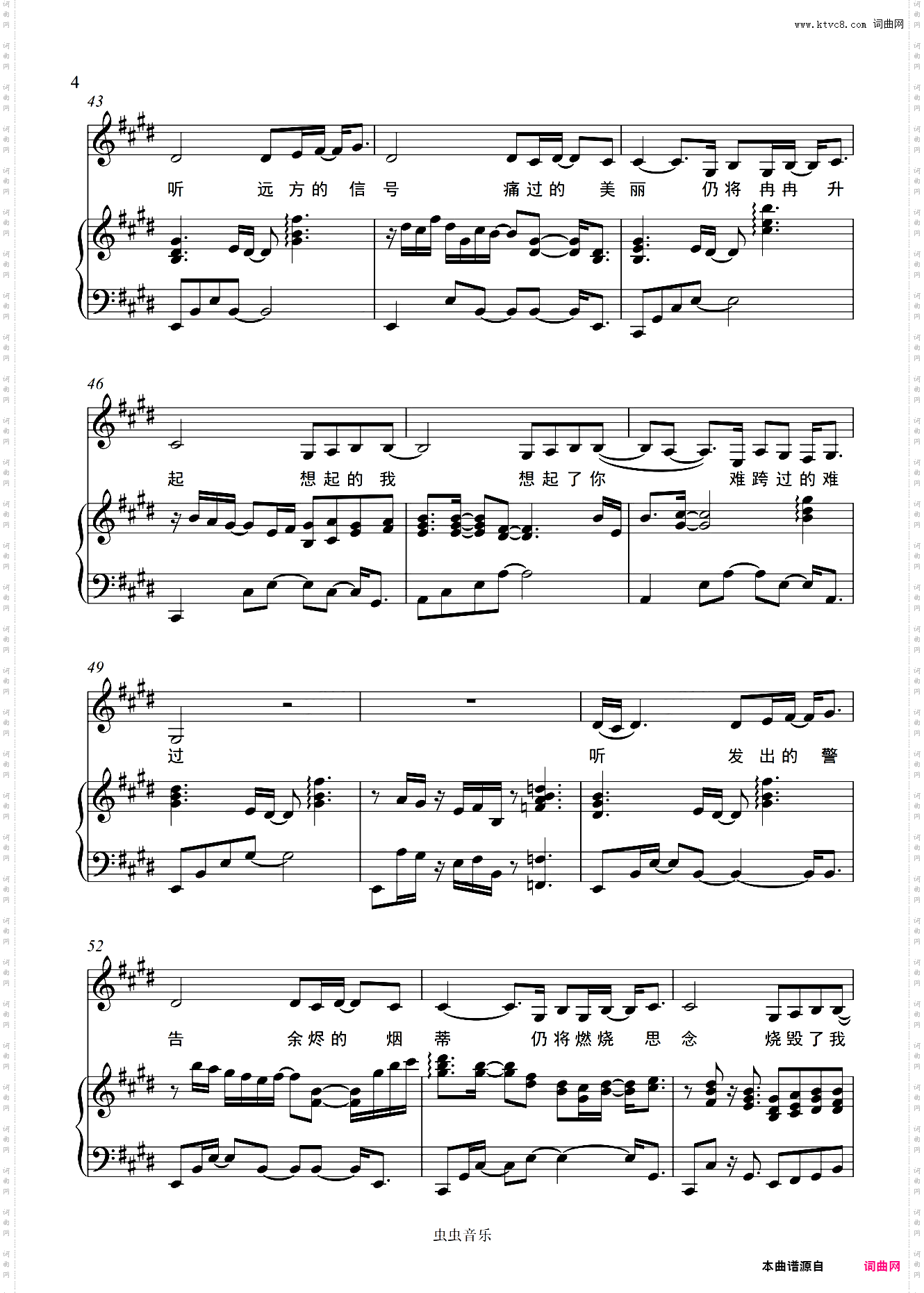 年轮说 - 杨丞琳 完美弹唱伴奏谱E调