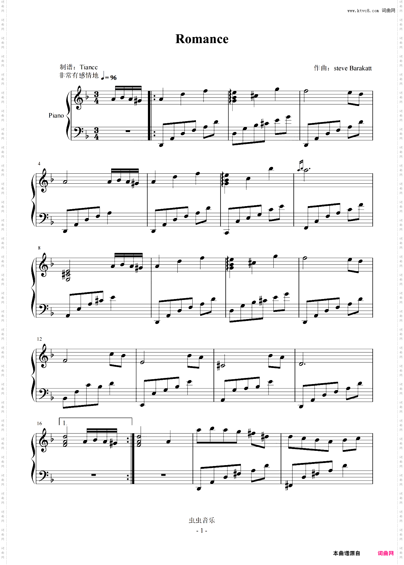 《Romance》抒情好听的纯音乐，599+难度