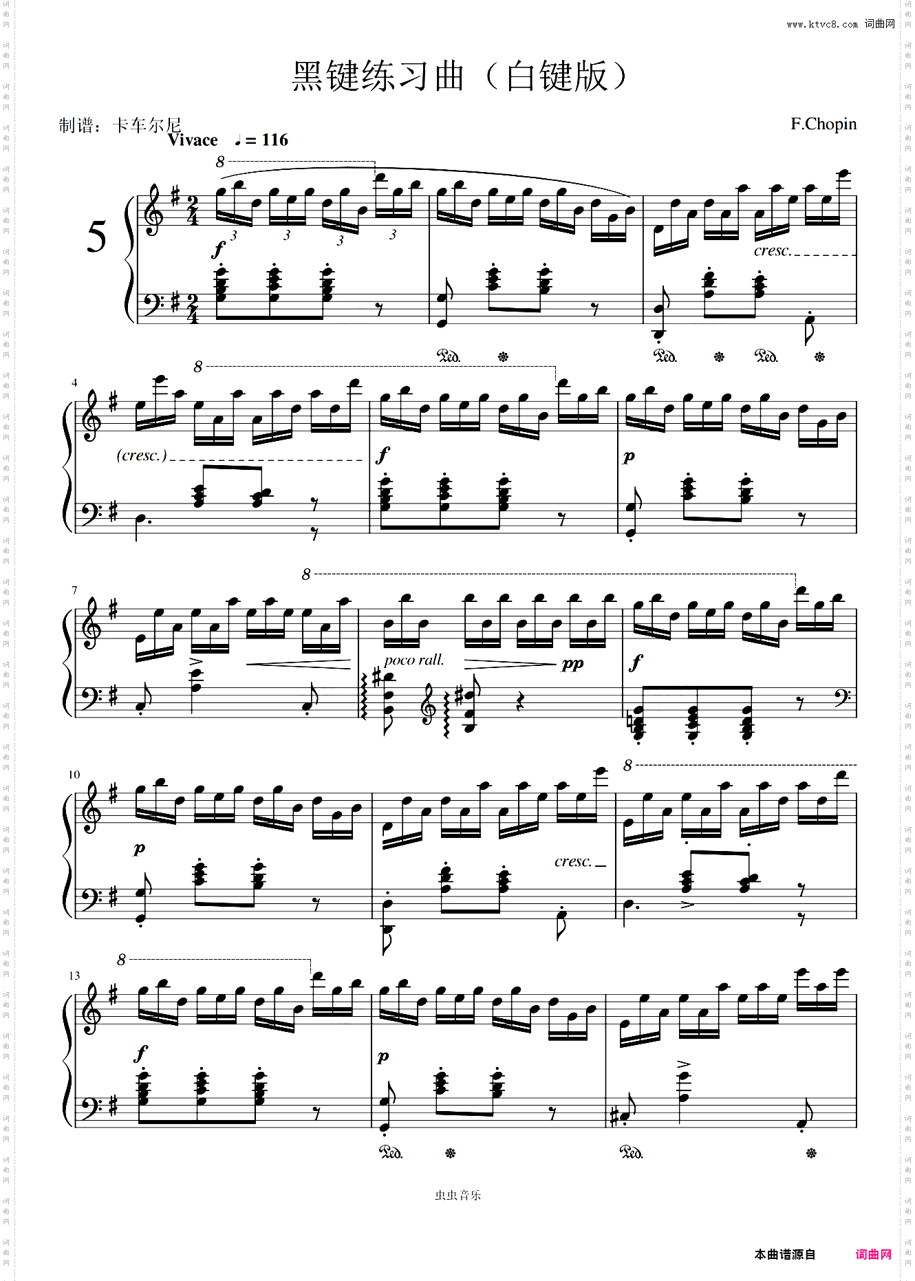 肖邦练习曲《黑键》白键版