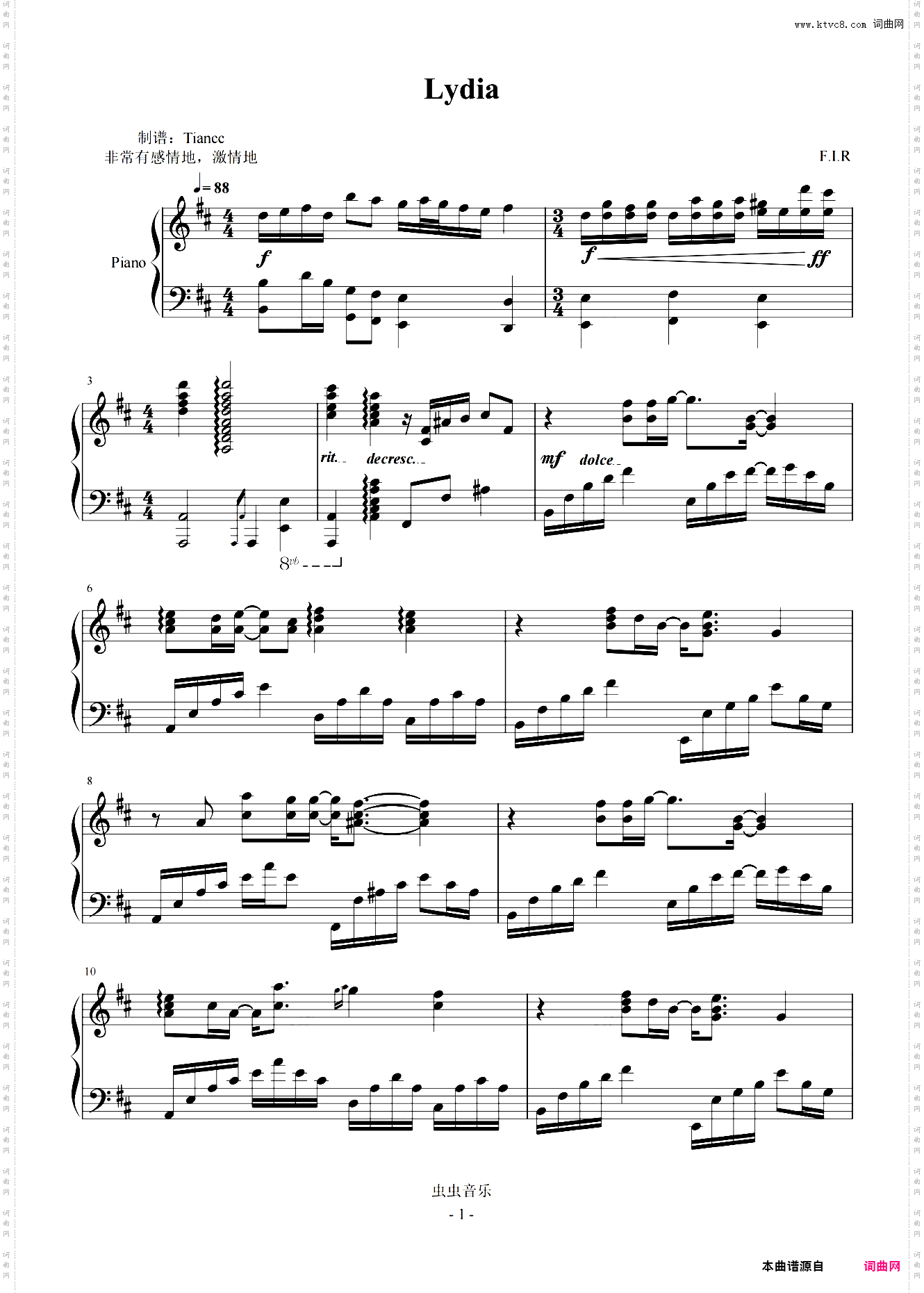 《Lydia》完美可弹谱！演奏级改编飞儿乐队神曲
