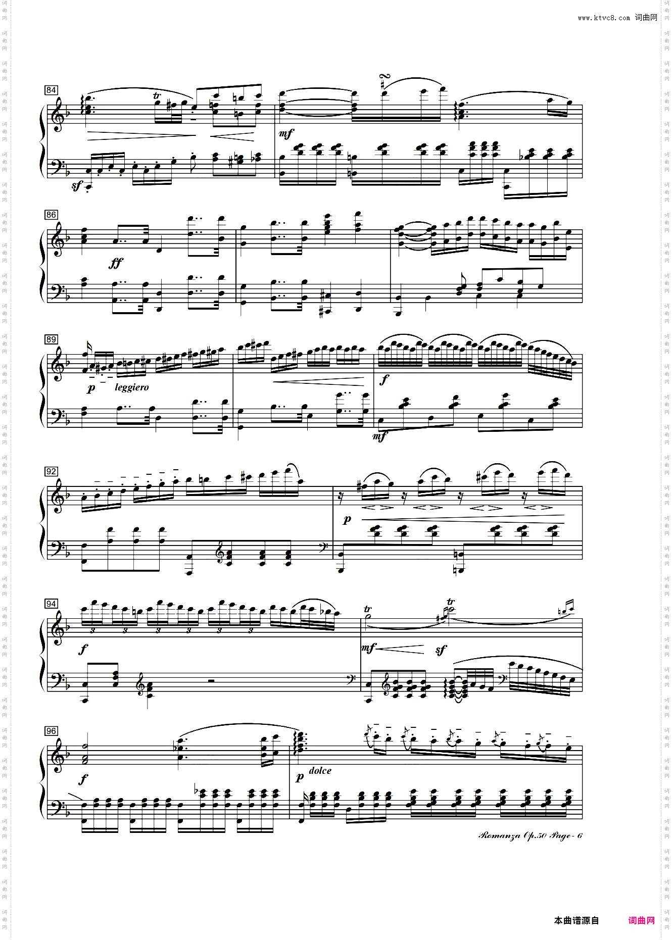 贝多芬F大调浪漫曲Op·50钢琴版