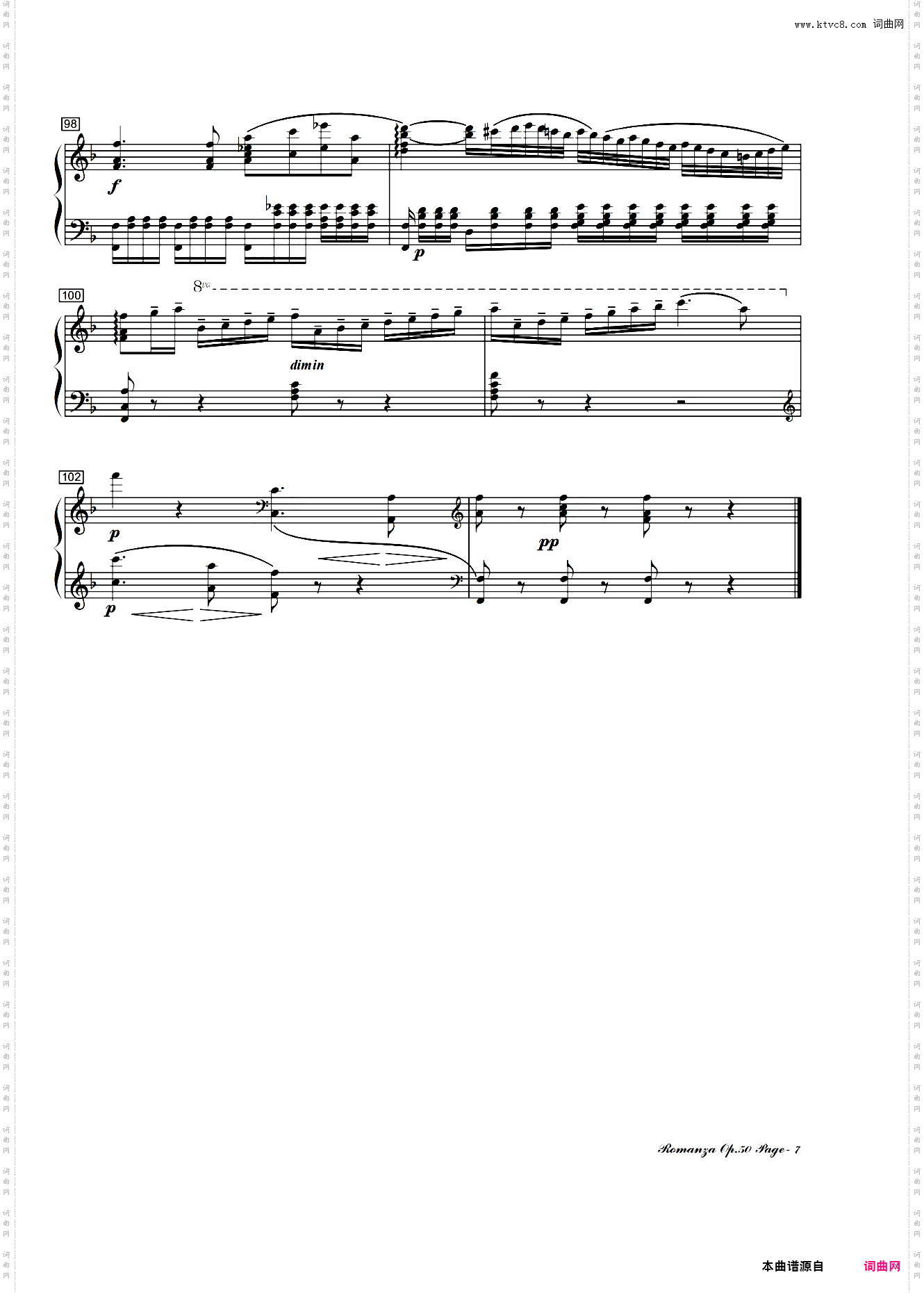 贝多芬F大调浪漫曲Op·50钢琴版