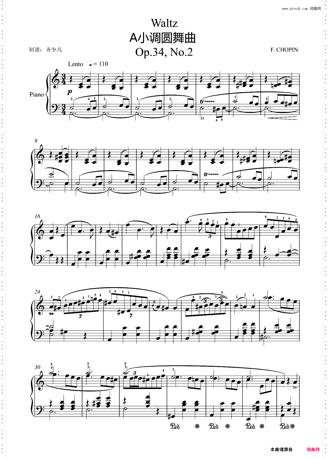 肖邦-A小调圆舞曲Op·34 No·2