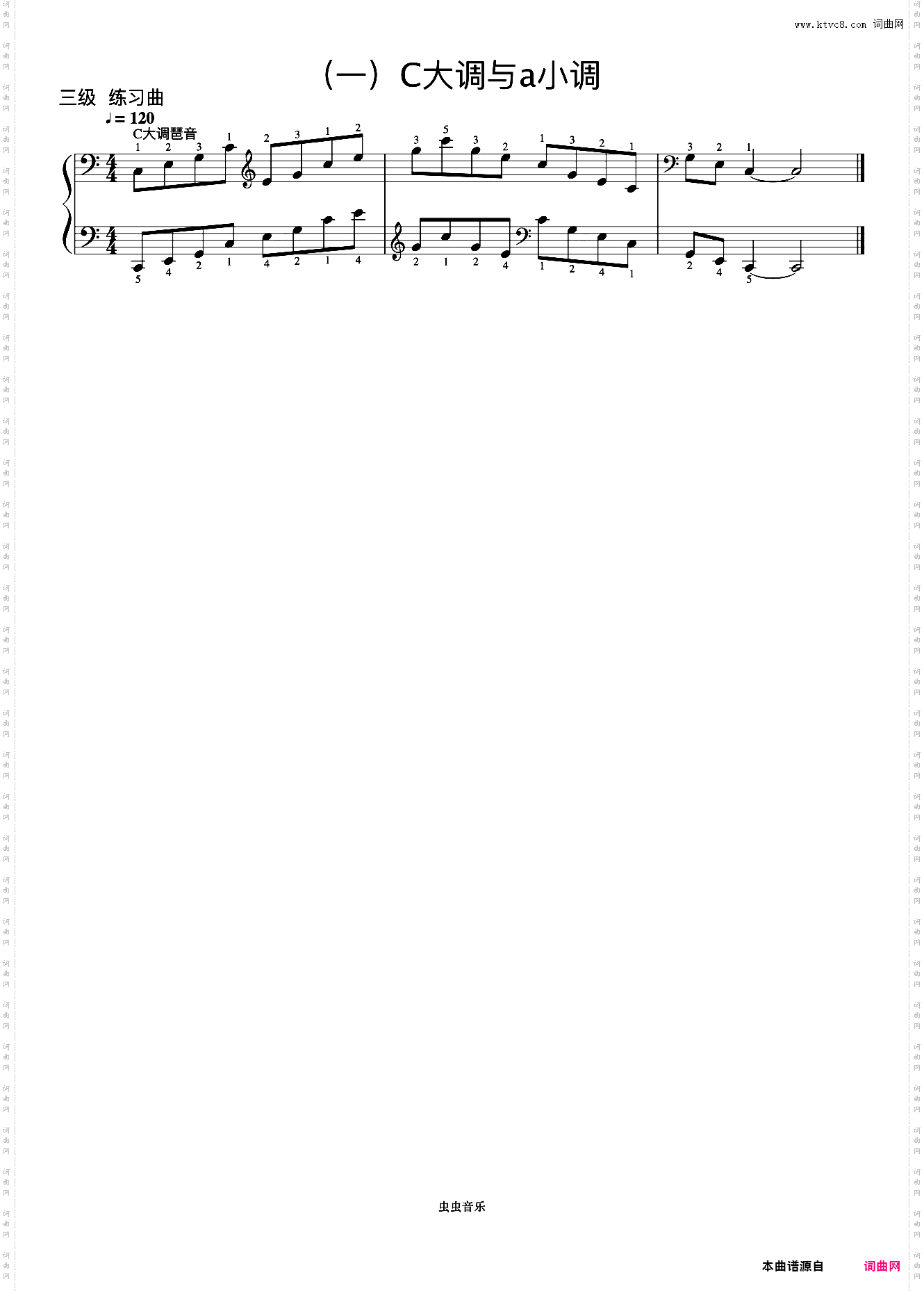 3级 C大调琶音《音协钢琴考级曲目 1-5级》