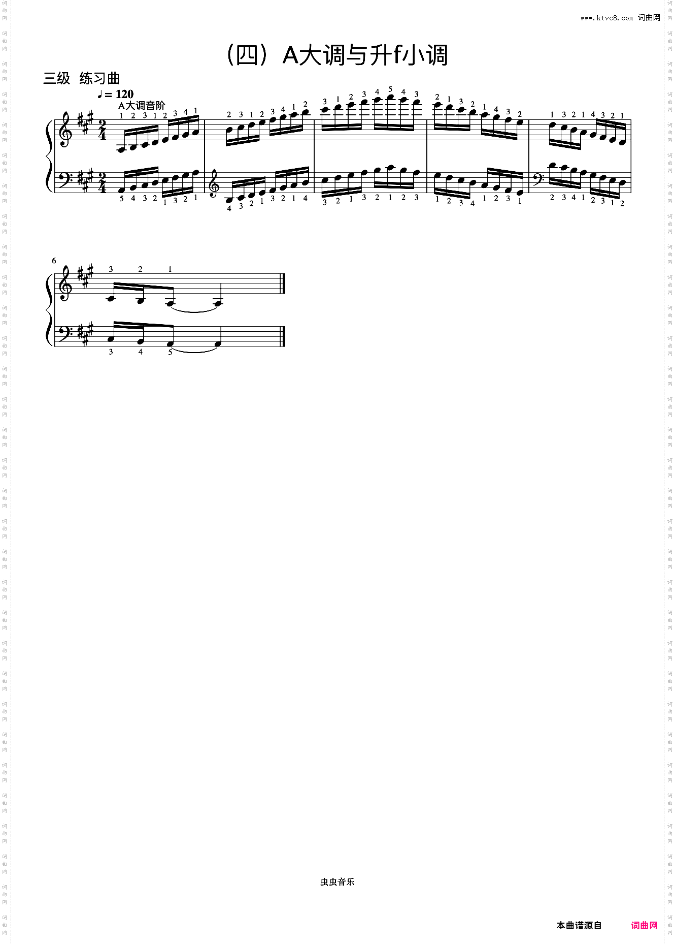 3级 A大调音阶《音协钢琴考级曲目 1-5级》
