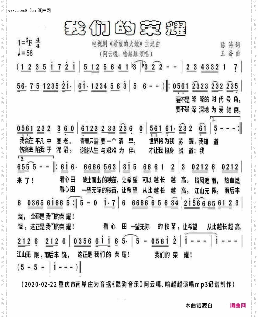 我们的荣耀_电视剧《希望的大地》主题曲