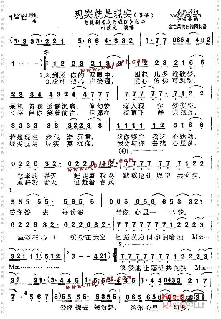 现实就是现实《我为钱狂》插曲、粤语