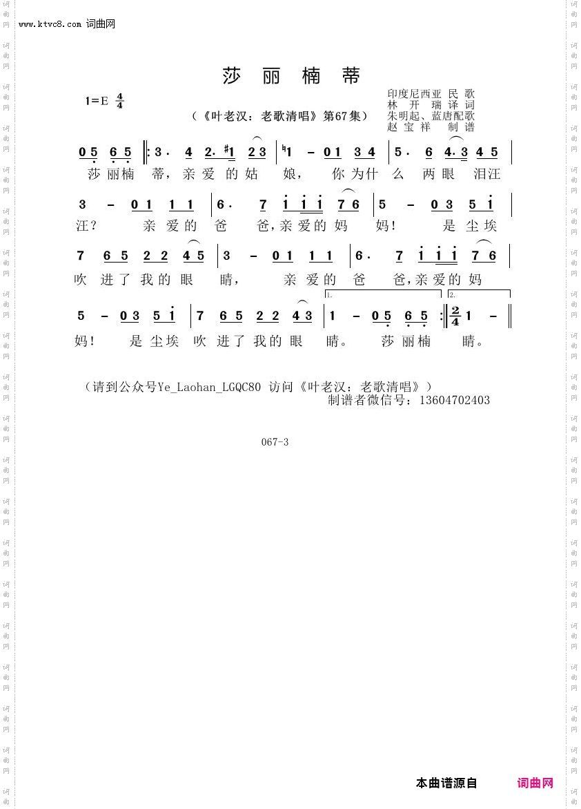 莎丽楠蒂_叶老汉老歌清唱专辑