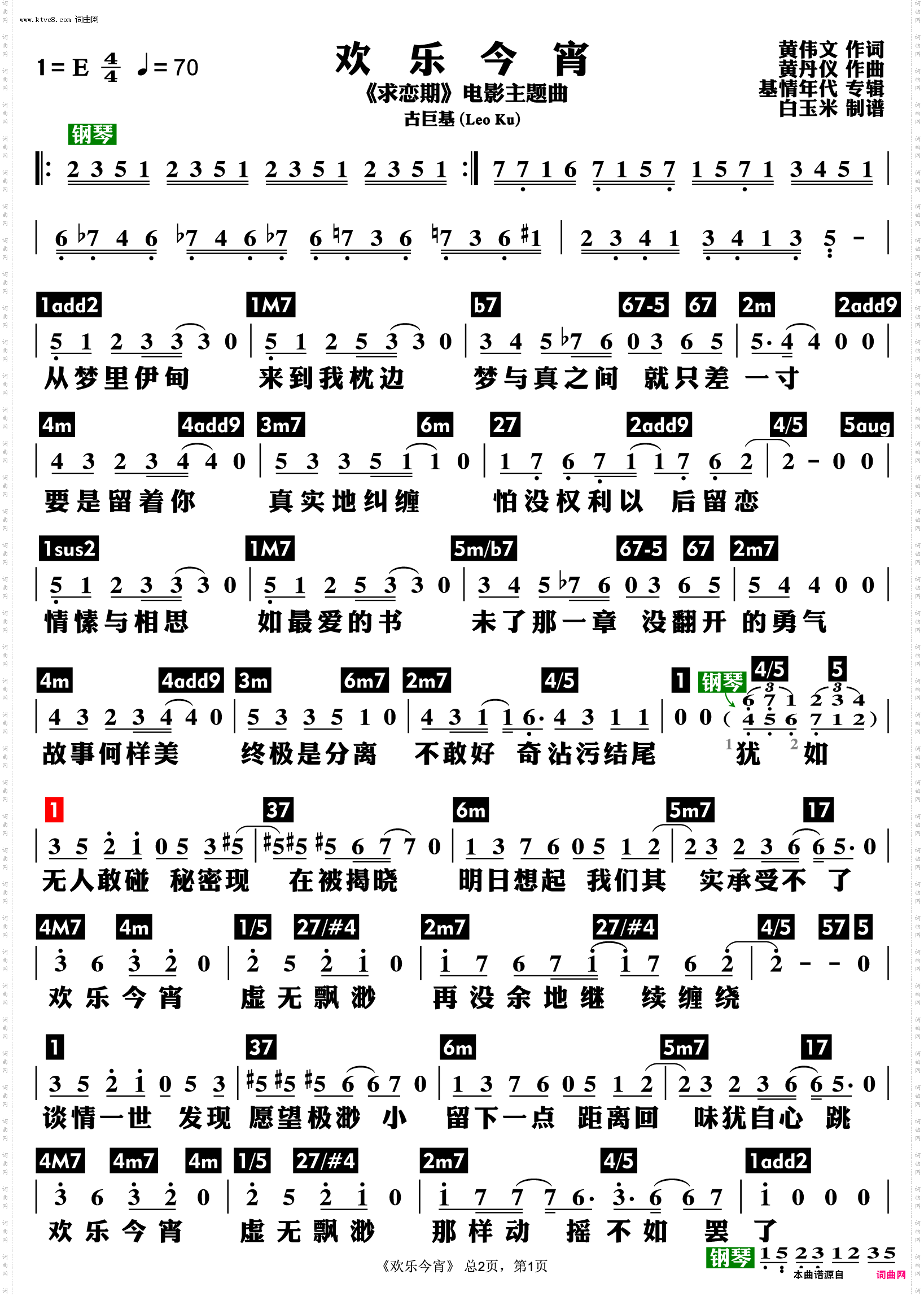 欢乐今宵_功能谱