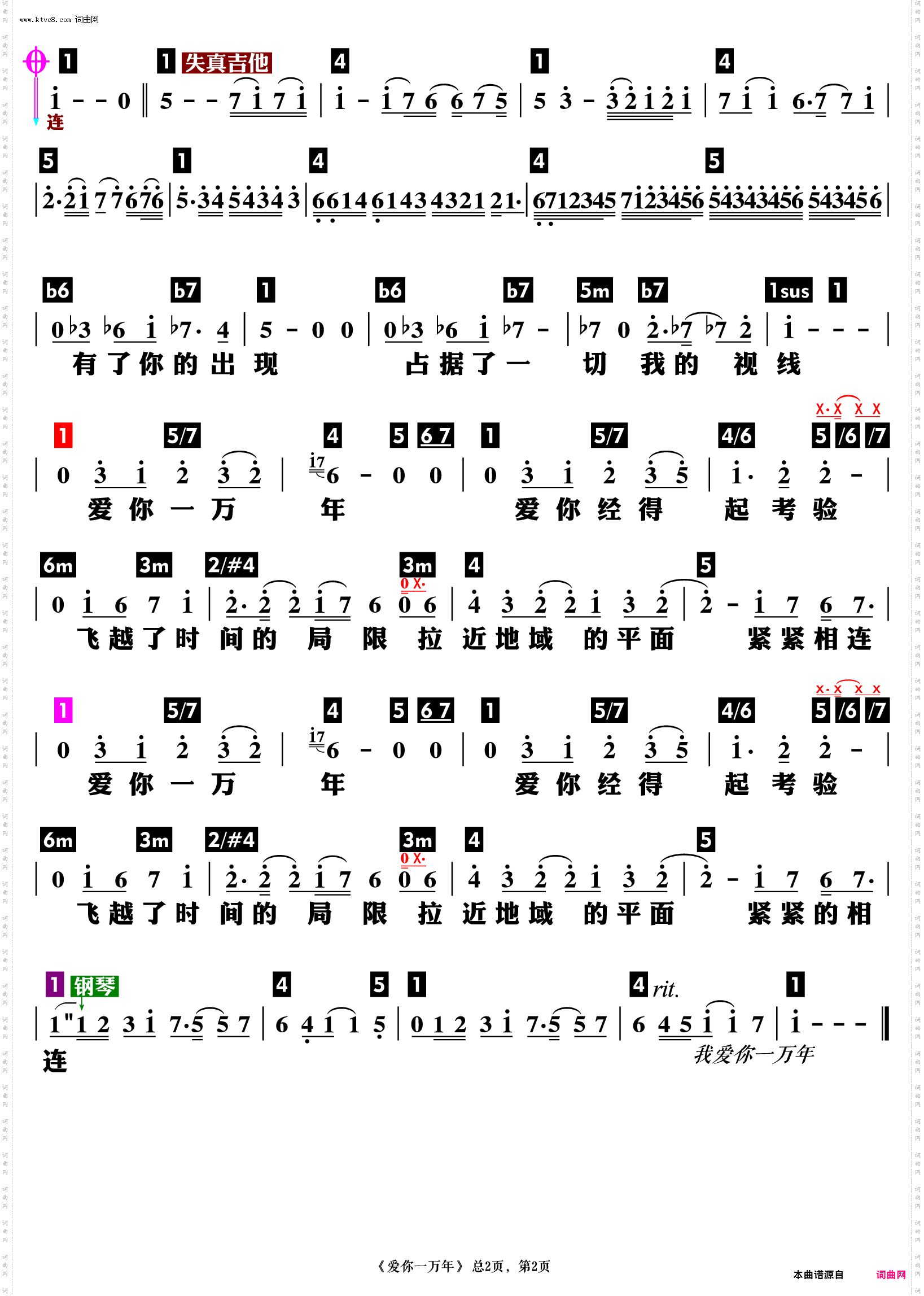 爱你一万年_功能谱