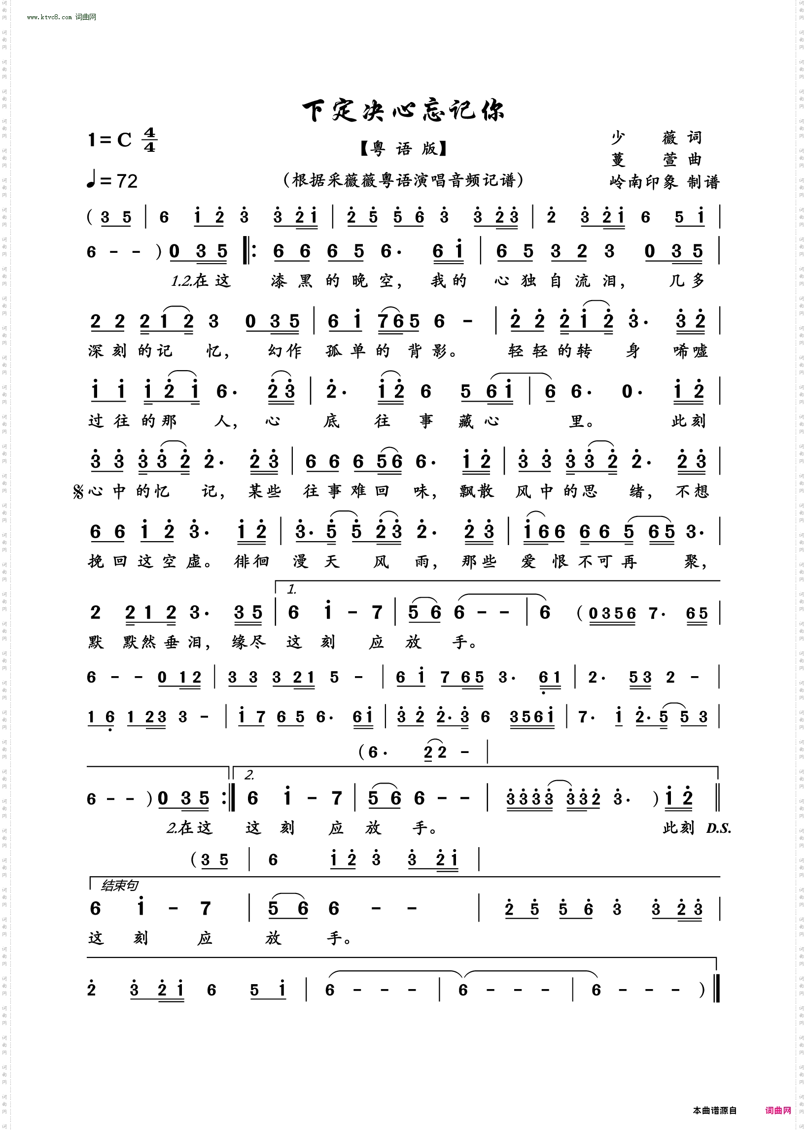 下定决心忘记你_粤语版