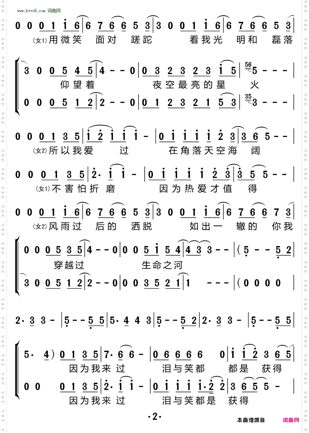 生命之河_ 电影《夺冠》片尾曲 二声部合唱简谱