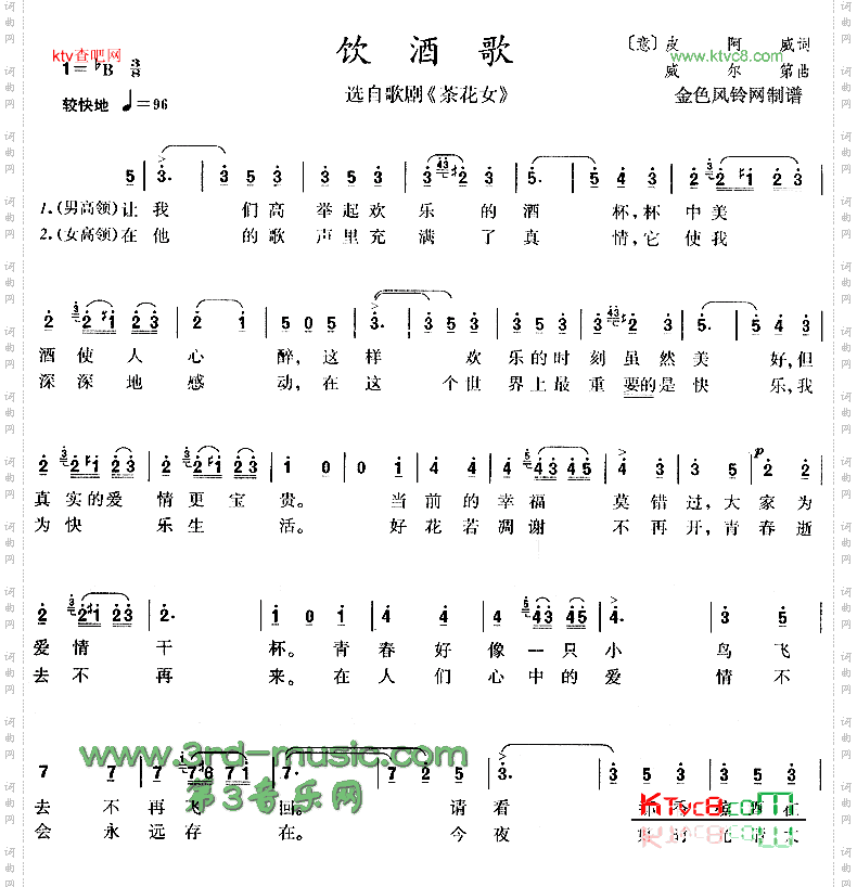 饮酒歌《茶花女》选曲[合唱曲谱]