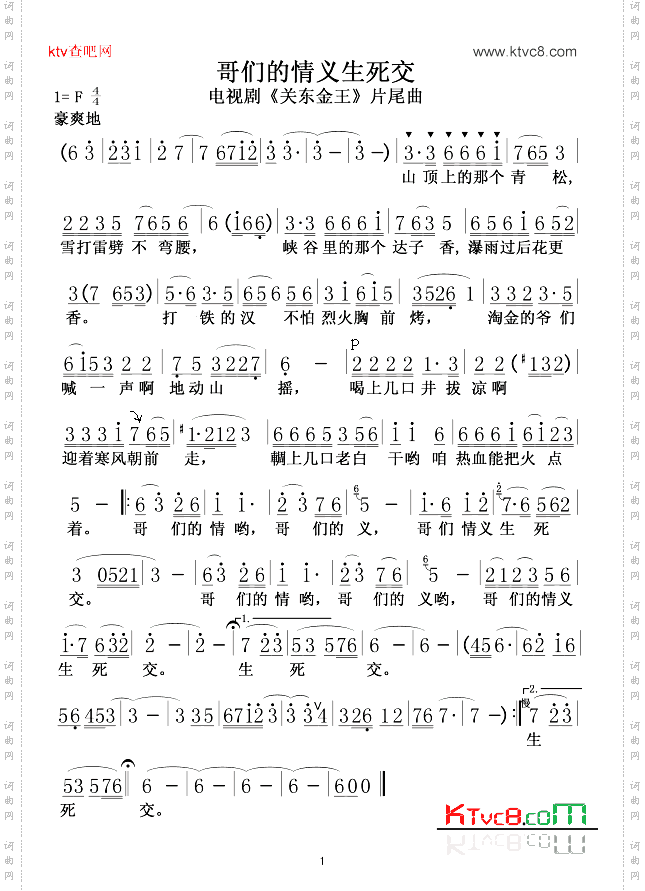 哥们的情义生死交_电视剧《关东金王》片尾曲