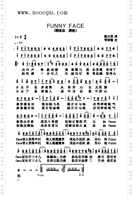 FunnyFace歌曲类简谱