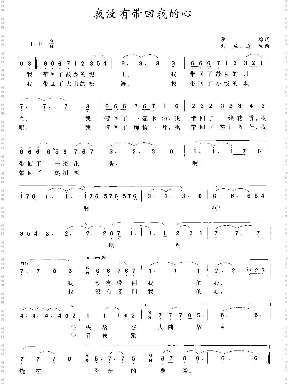 我没有带回我的心
