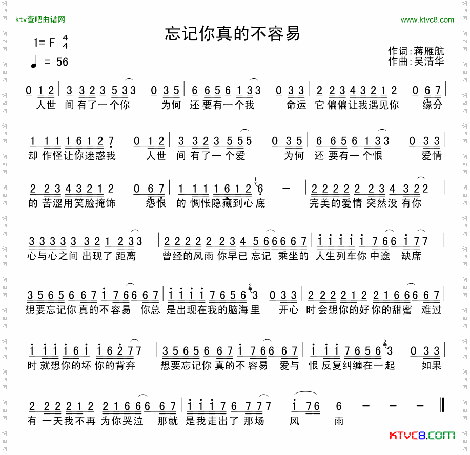 忘记你真的不容易蒋雁航词吴清华曲
