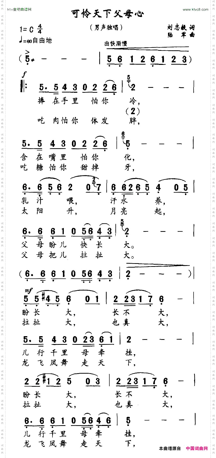 可怜天下父母心刘志毅词陆军曲