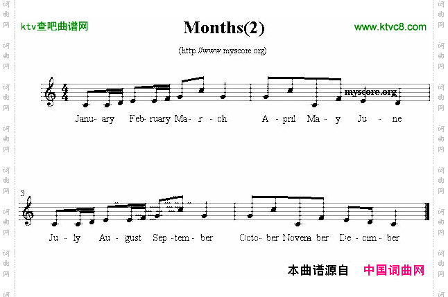 Months英文儿歌、五线谱