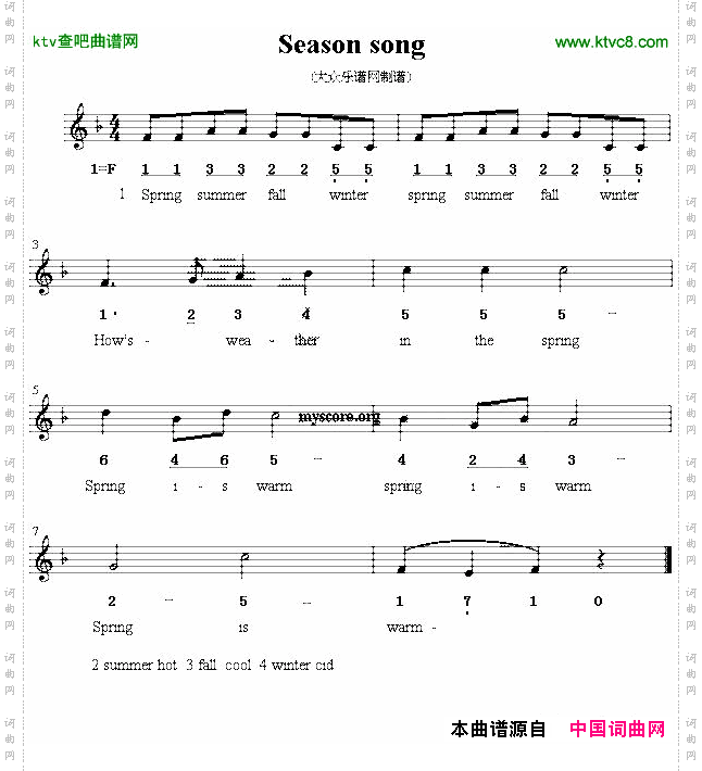 Seasonsong英文儿歌、线简谱混排版