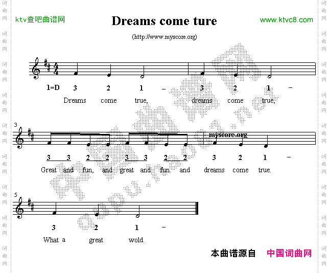 Dreamscometure英文儿歌、五线谱