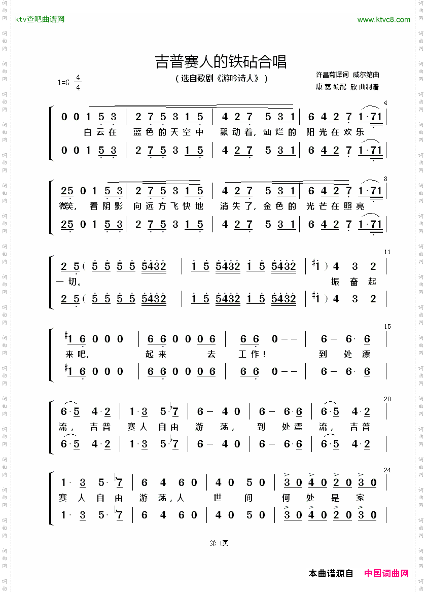 吉普赛人的铁砧合唱（混声合唱）
