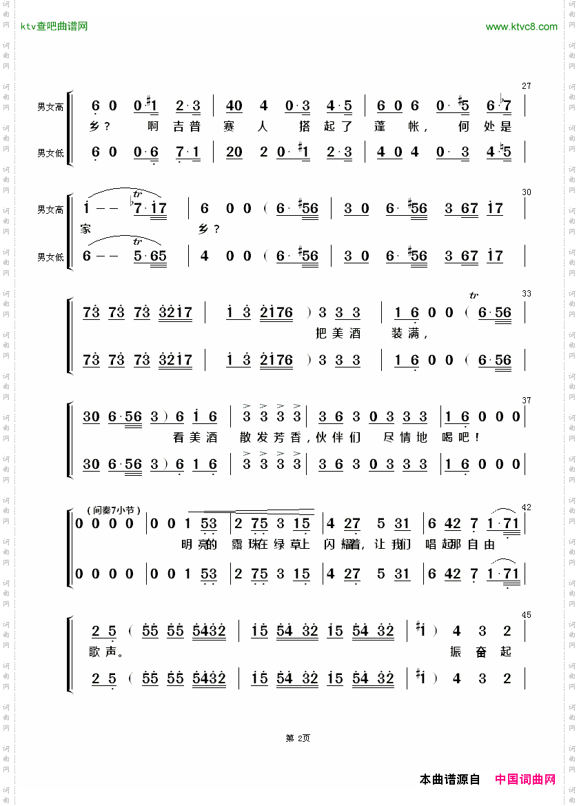 吉普赛人的铁砧合唱（混声合唱）