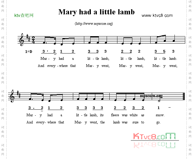 Maryhadalittlelamb线简谱混排版、英文儿歌