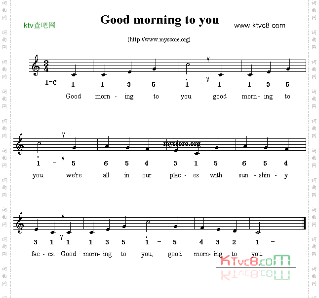 GoodMorningtoyou线简谱混排版、英文儿歌