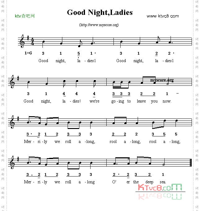 Goodnight,ladies线简谱混排版、英文儿歌