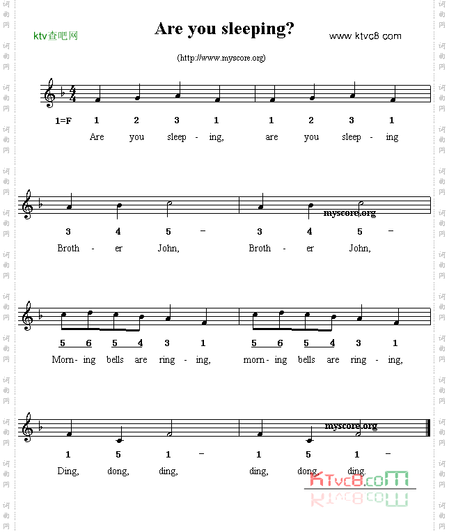 Areyousleeping线简谱混排版、英文儿歌