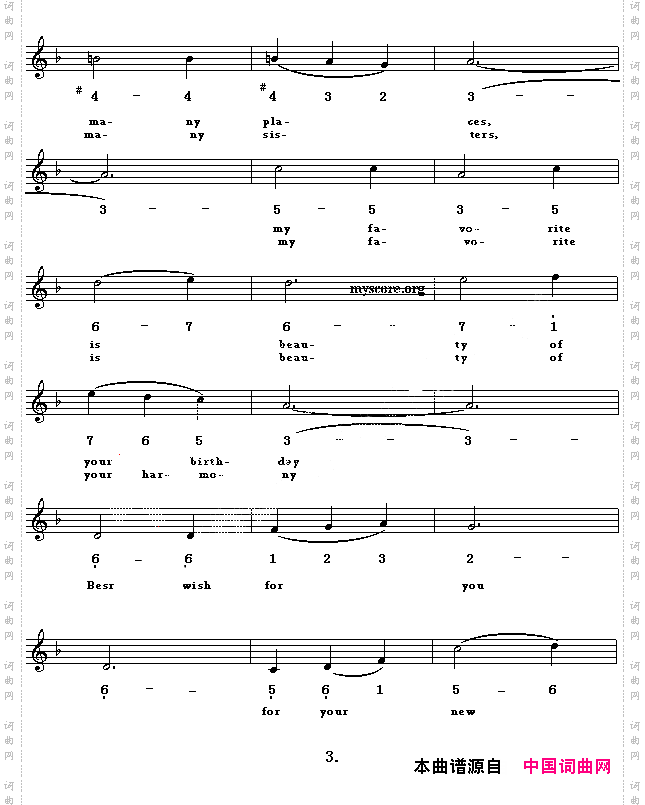 LONGLIVEMOTHERLAND祖国万岁英译中文歌曲、线简谱混排版