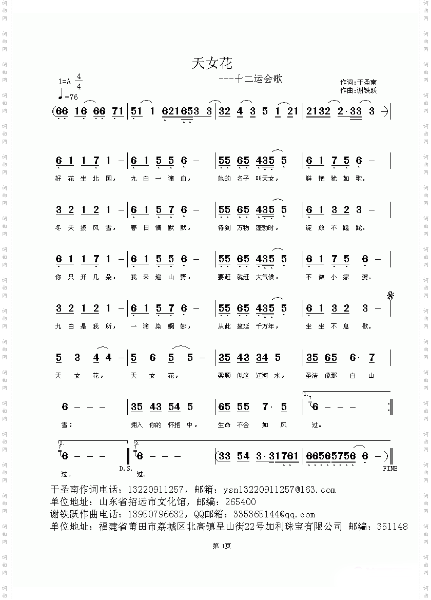 天女花简谱