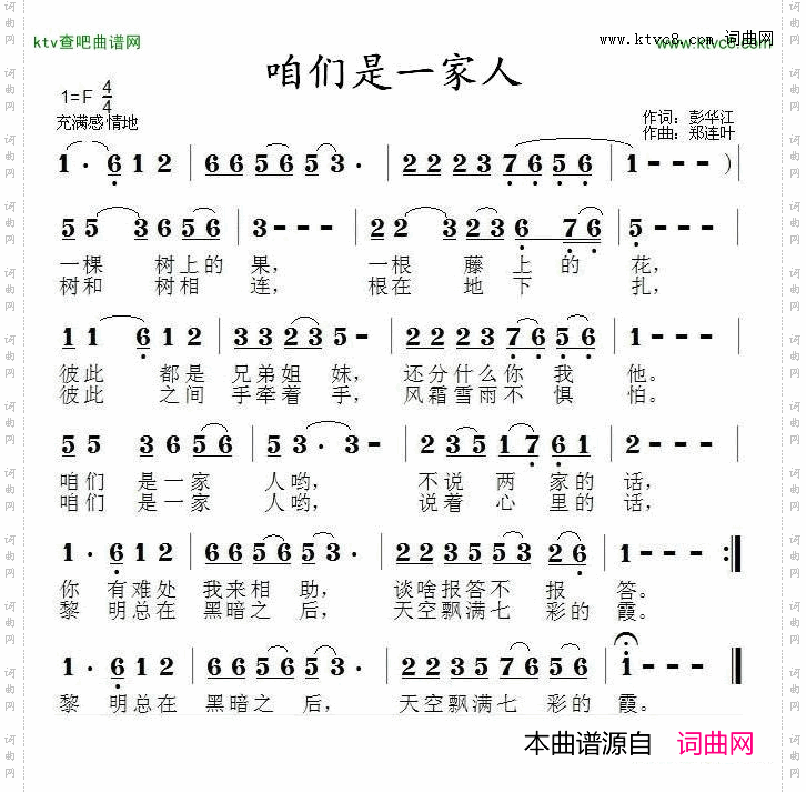 咱们是一家人简谱