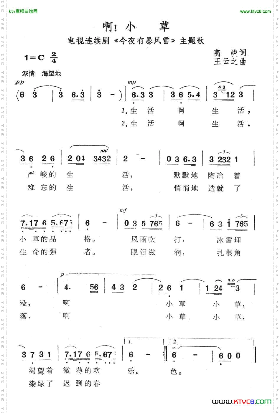 啊！小草_电视连续剧《今夜有暴风雪》主题歌