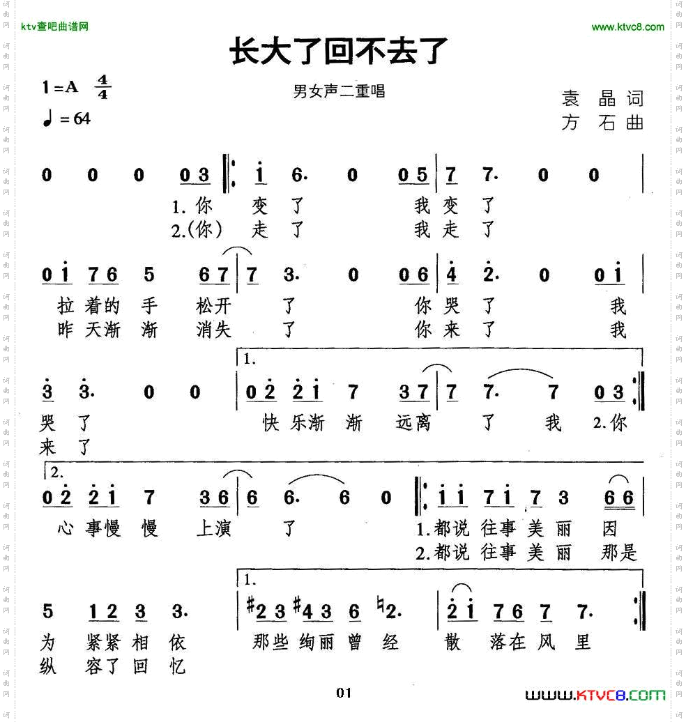 长大了回不去了简谱