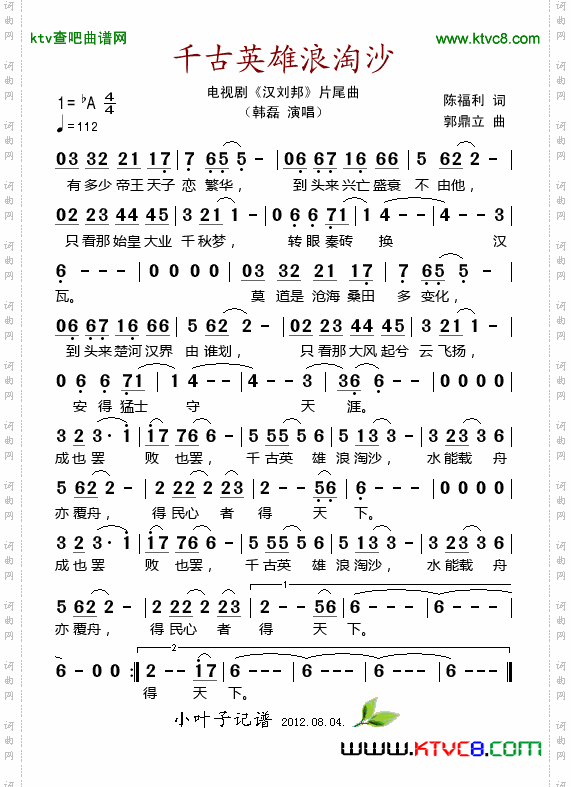 千古英雄浪淘沙_电视剧《汉刘邦》片尾曲