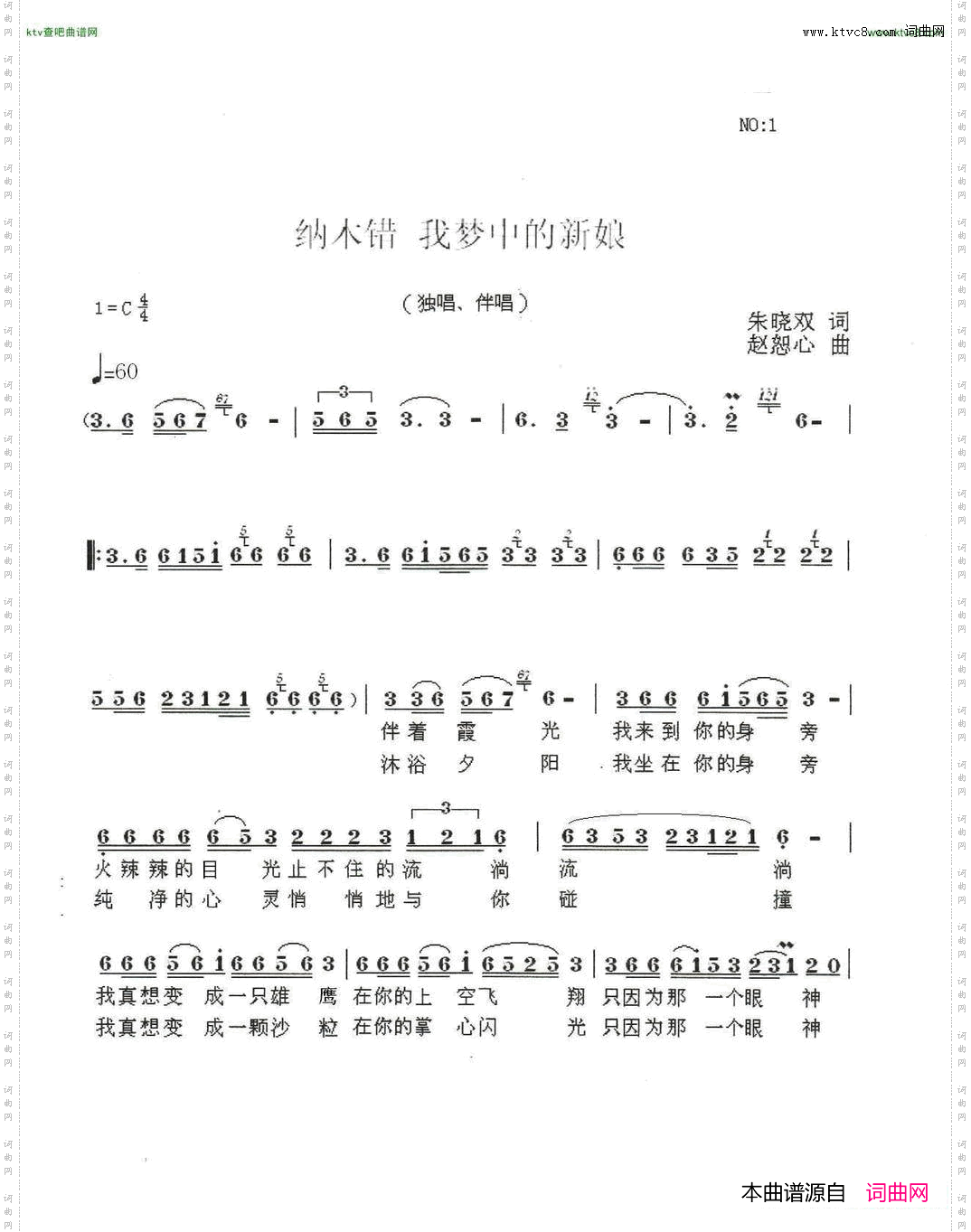 纳木错，我的新娘朱晓双词赵恕心曲