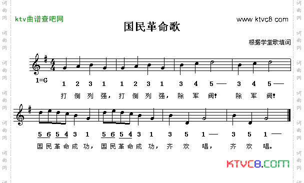国民革命歌线、简谱混排版
