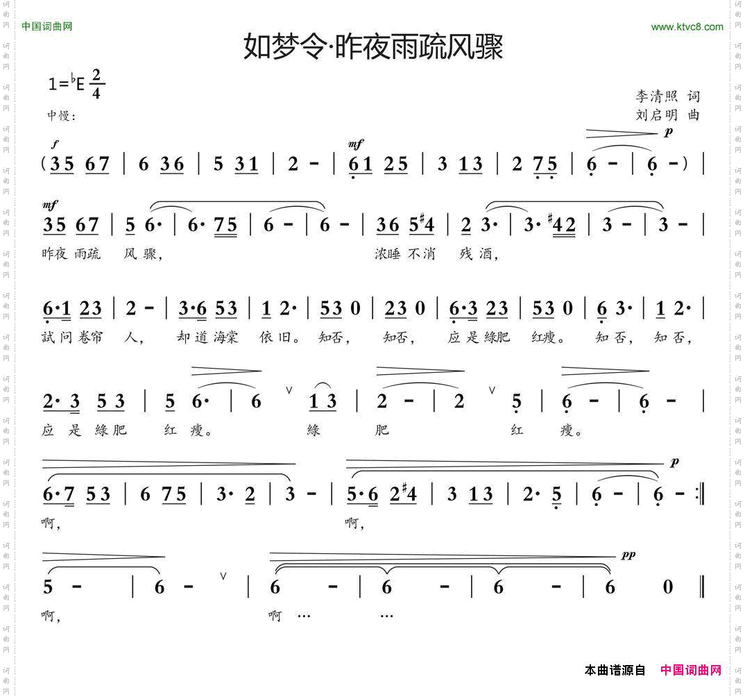 如梦令·昨夜雨疏风骤