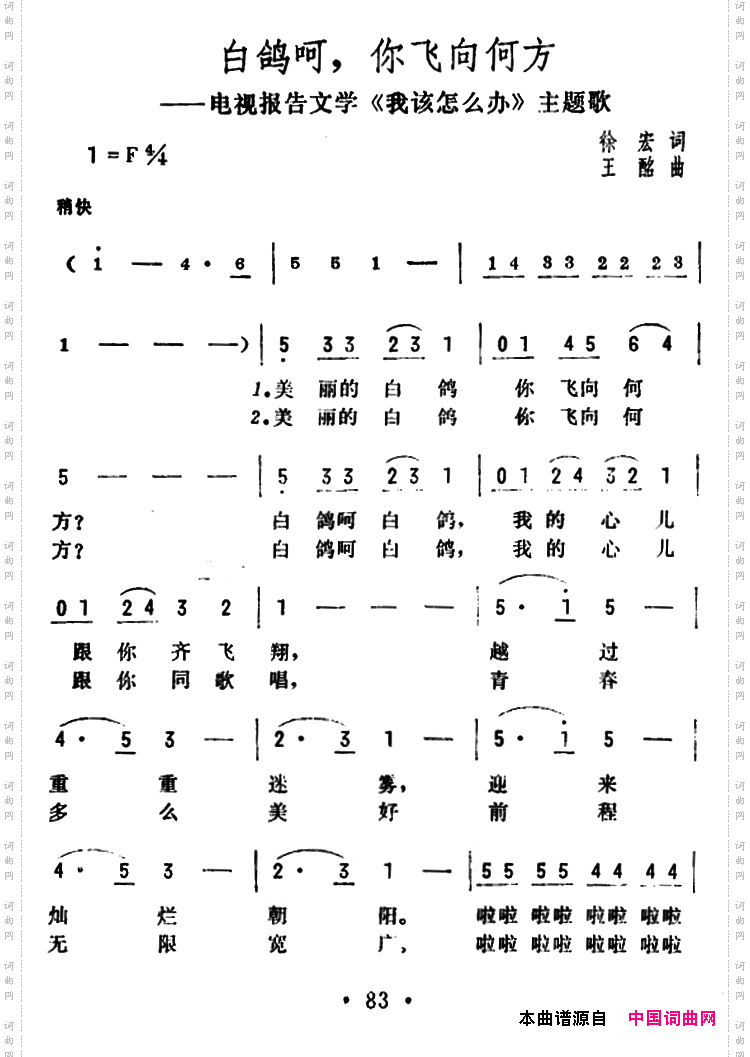 白鸽呵，你飞向何方电视报告文学《我该怎么办》主题歌