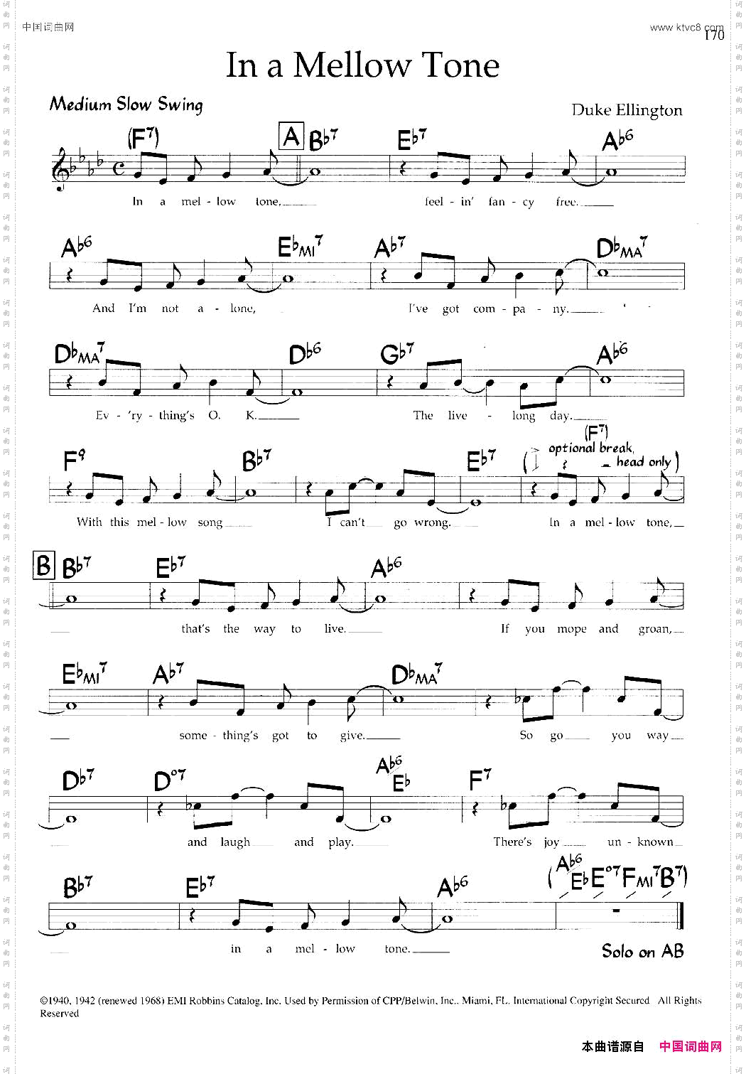 InaMellowTone带和弦五线谱_In a Mellow Tone带和弦五线谱