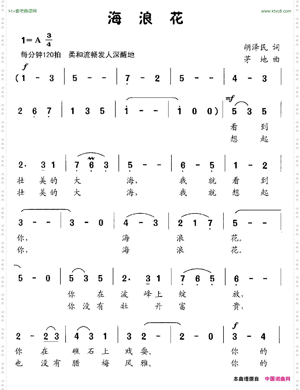 海浪花胡泽民词茅地曲