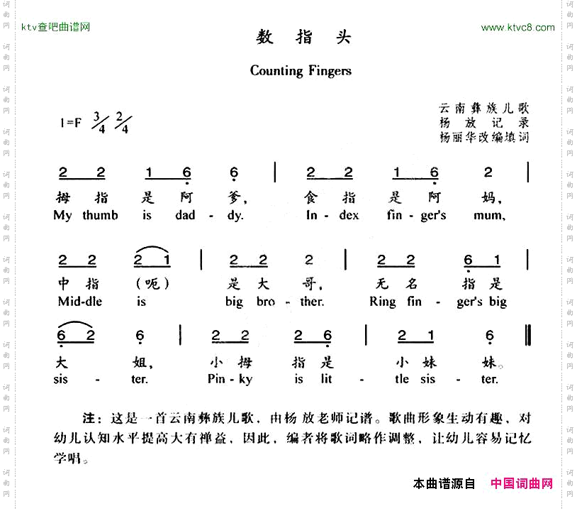数指头汉英双语