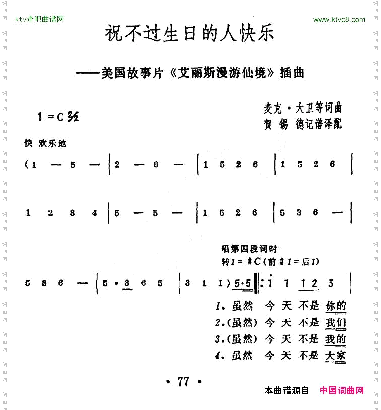 祝不过生日的人快乐_【美】电影《爱丽丝漫游仙境》插曲