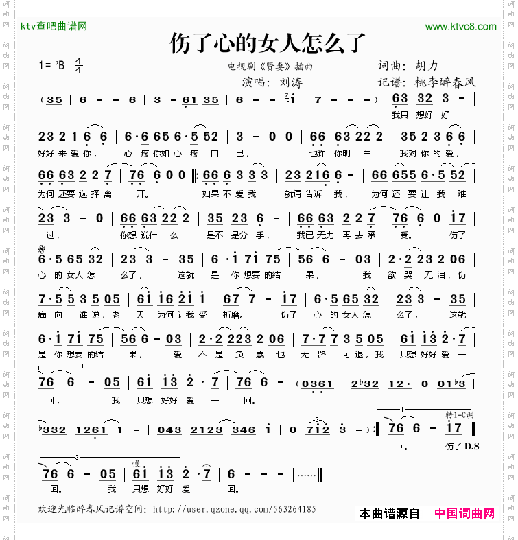 伤了心的女人怎么了(电视剧《贤妻》插曲)简谱