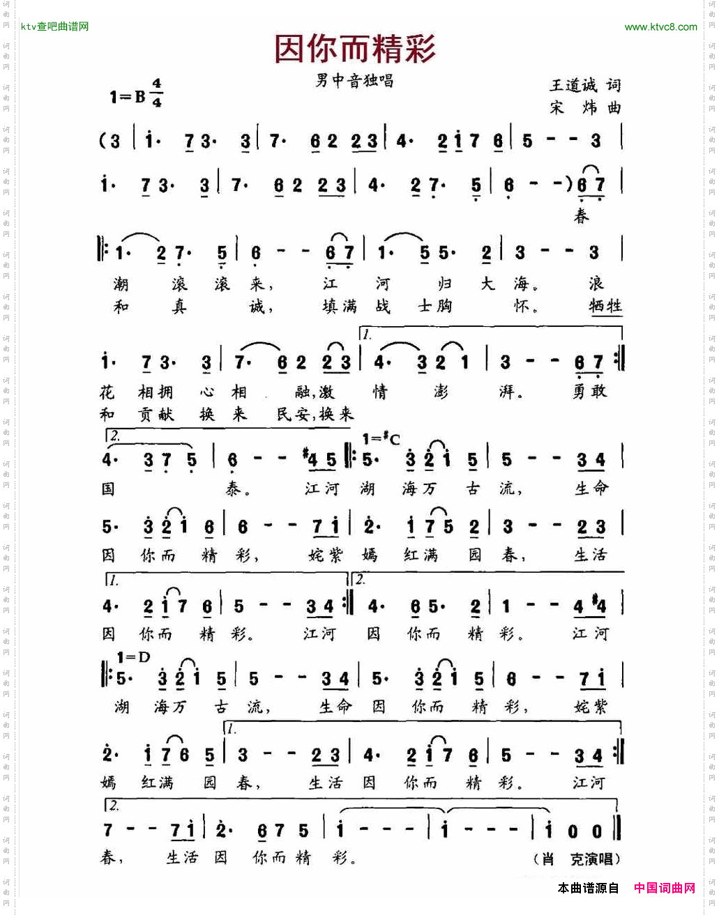 因你而精彩王道斌词、宋炜曲