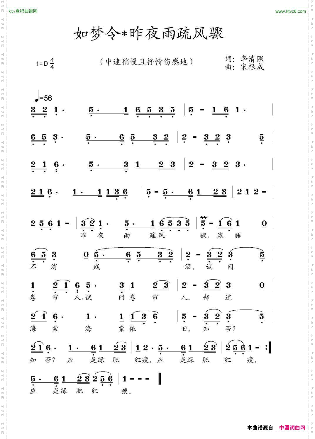 如梦令-昨夜雨疏风骤