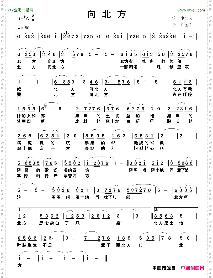 向北方